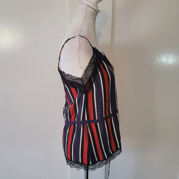 Zara Size XS TRF Cami Blue Red Striped Camisole Lightweight Satin Lace Trim - Picture 2 of 6